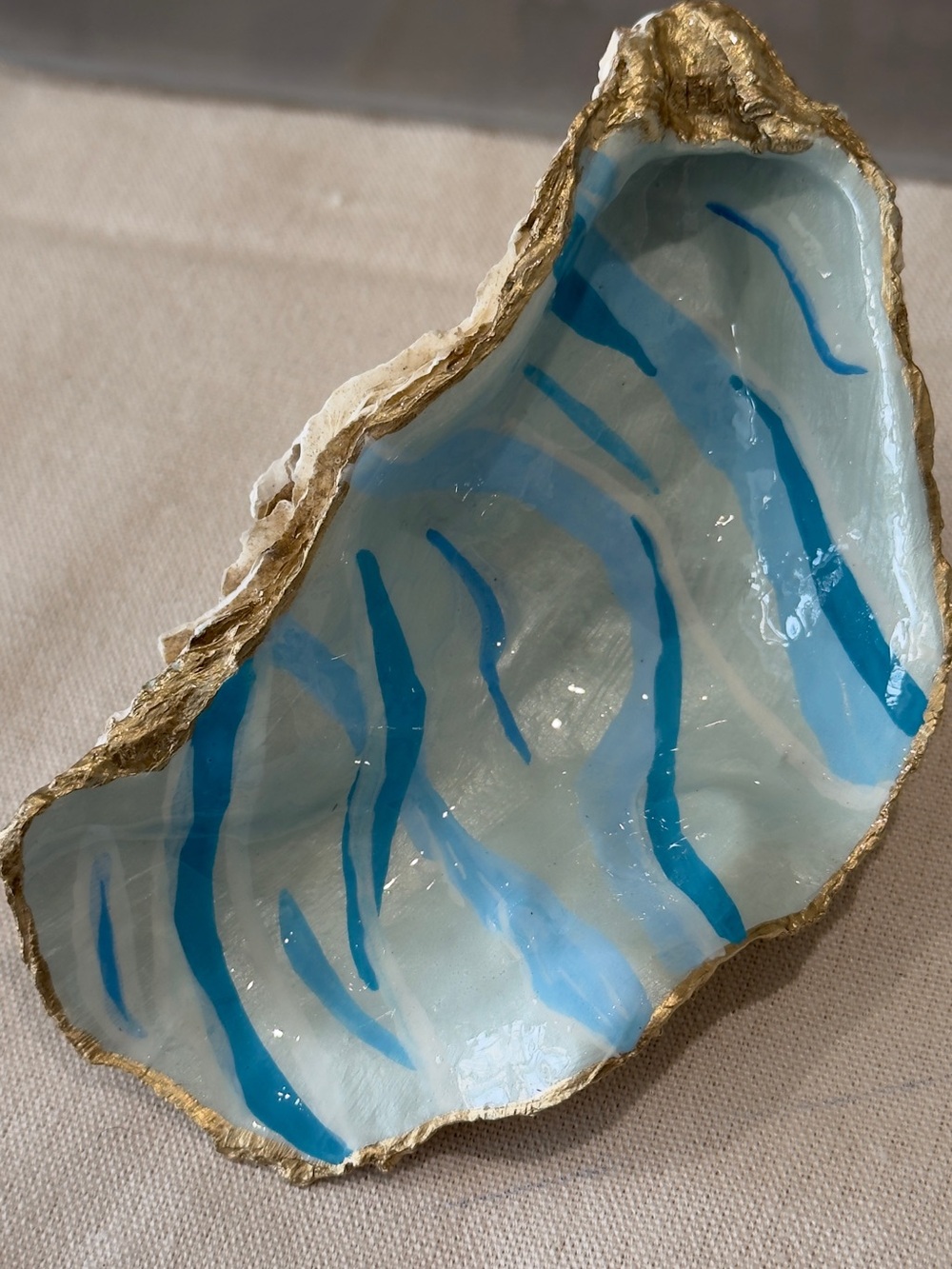 Coastal Blue Hand-Painted Oyster Shell Trinket